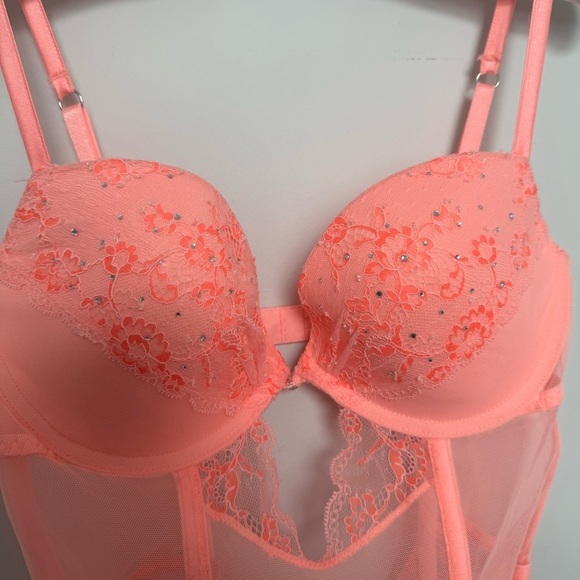 NWT Victoria Secret Pink Lace corset 36C coquette bling glam - Picture 5 of 8